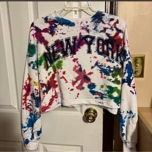 ZARA New York Tie-Dye Cropped Sweatshirt
